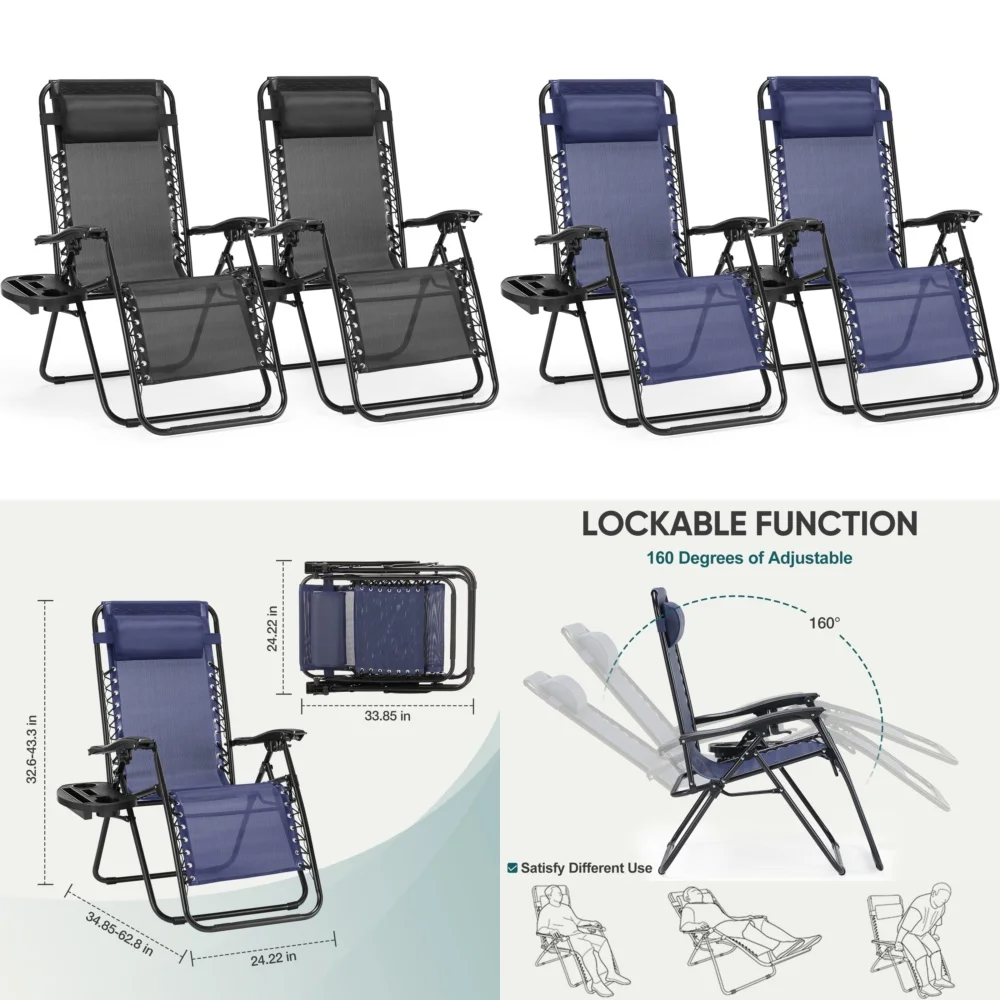 

Garden ChairSet of 2 Zero Gravity Chairs Folding Outdoor Lounge Recliner for Patio Garden Camping Relaxation with Adjustable