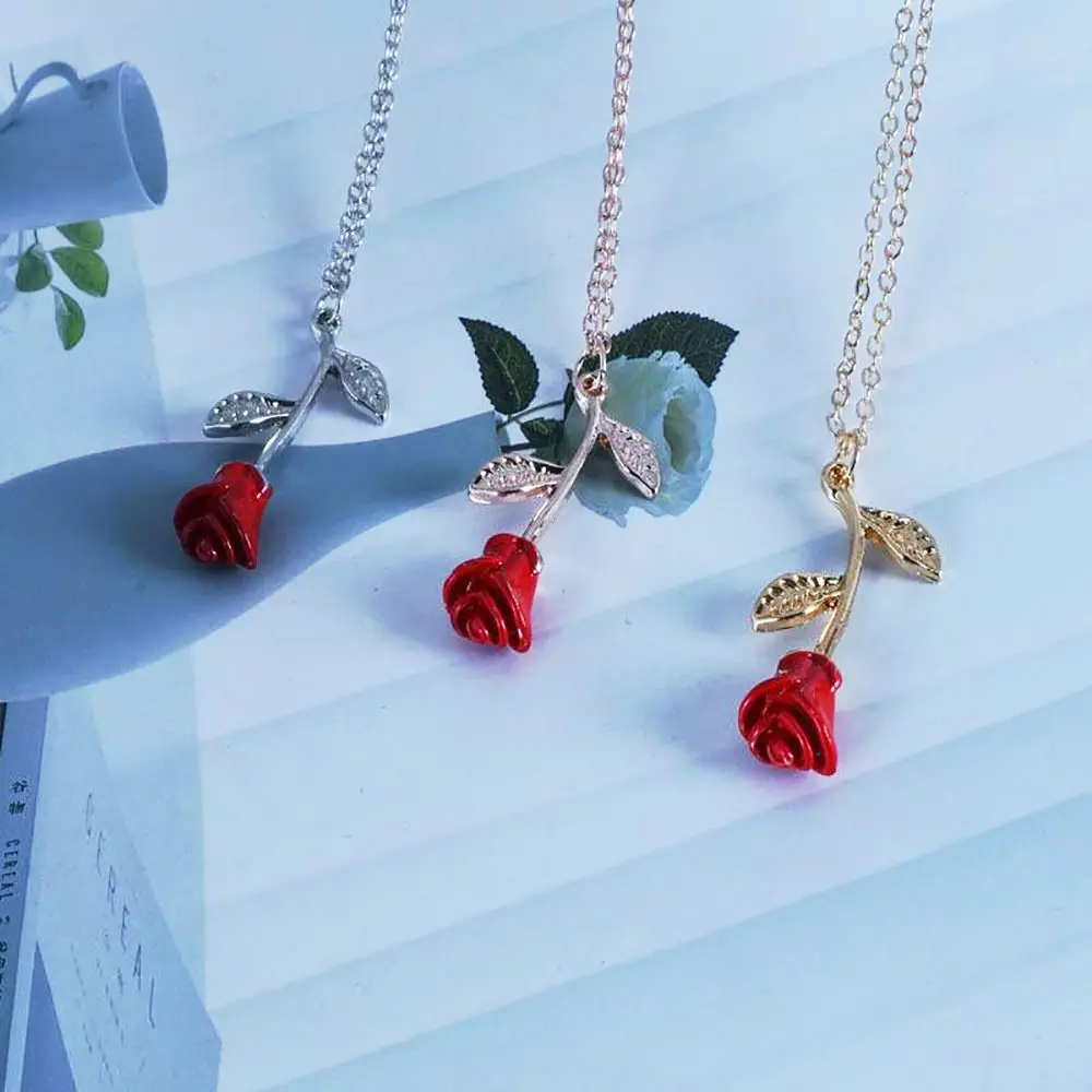 특별 디자인 레드 로즈 레드 로즈 오일 드롭 합금 기품 있는 창의적인 오일 드롭 여성용 뷰티