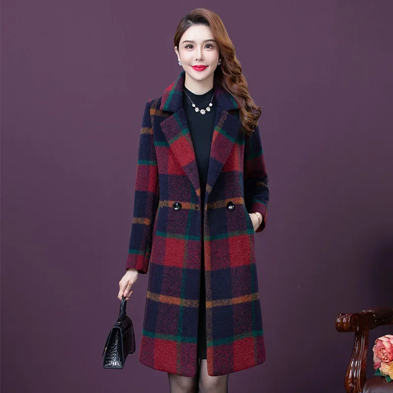 

2023 Autumn Winter New Long Slim Fit and Slim Temperament Plaid Coat High Quality Wool Coat for Women