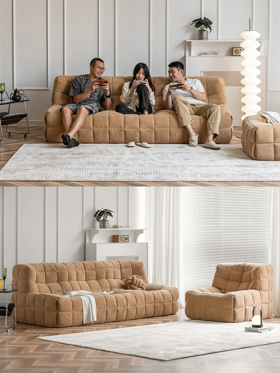 

Nordic retro caterpillar corduroy fabric sofa living room small apartment designer Kashima sofa lazy sofa
