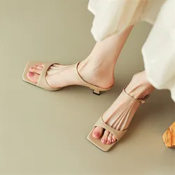 2023 Summer Sandals Women Shoes Mules Shoes for Women Square Toe Slippers French Simple Buckle Sandal Open Toe Slippers Women