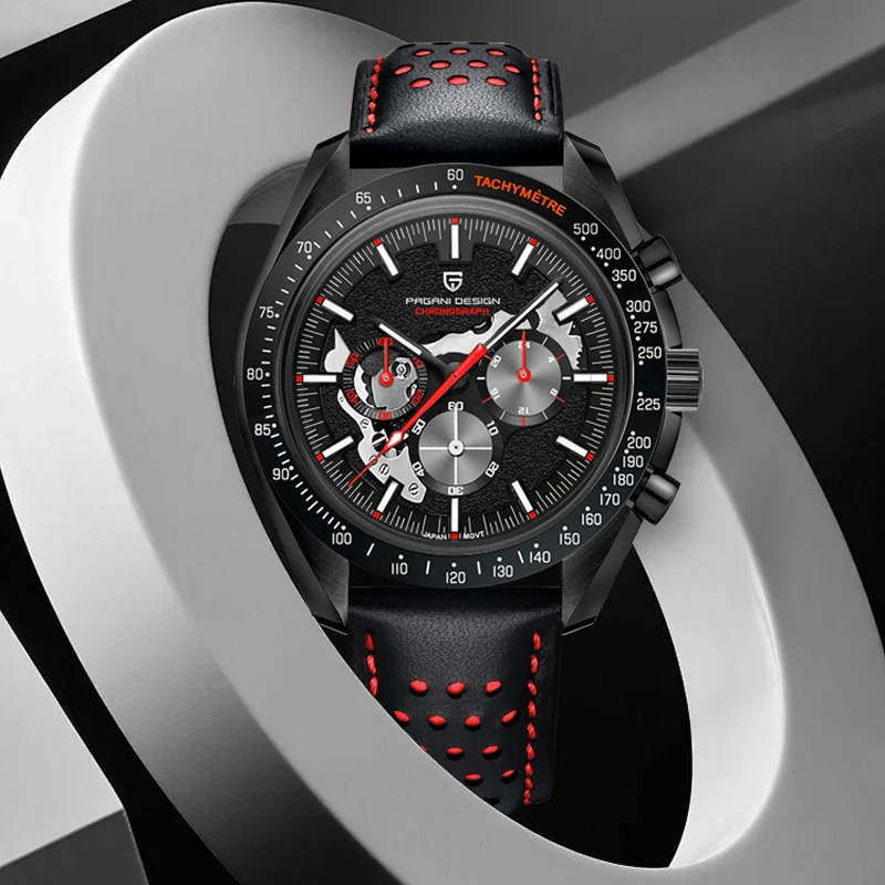 

2026 PAGANI DESIGN Moon Watch for Man Quartz Chronograph Fashion Waterproof Skeleton Sport AR Sapphire Glass leather Watch gifts