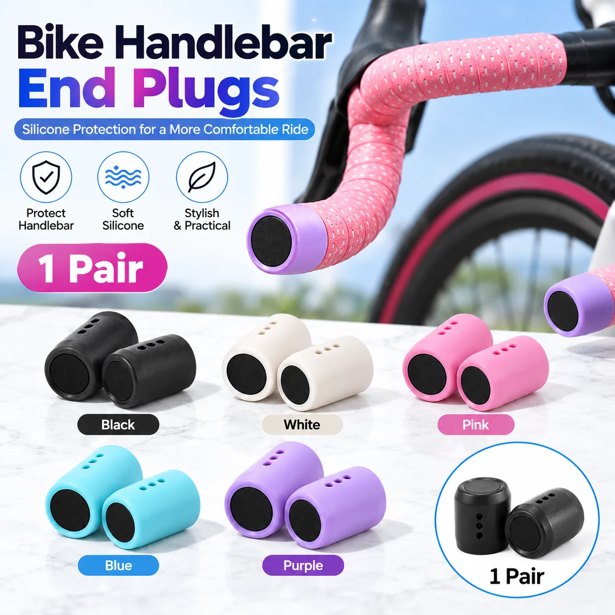 1 Pair Bicycle Handlebar End Plugs Soft Silicone Protector Multi-color Cycling Handle Bar End Grips Caps MTB Road Bike Accessory