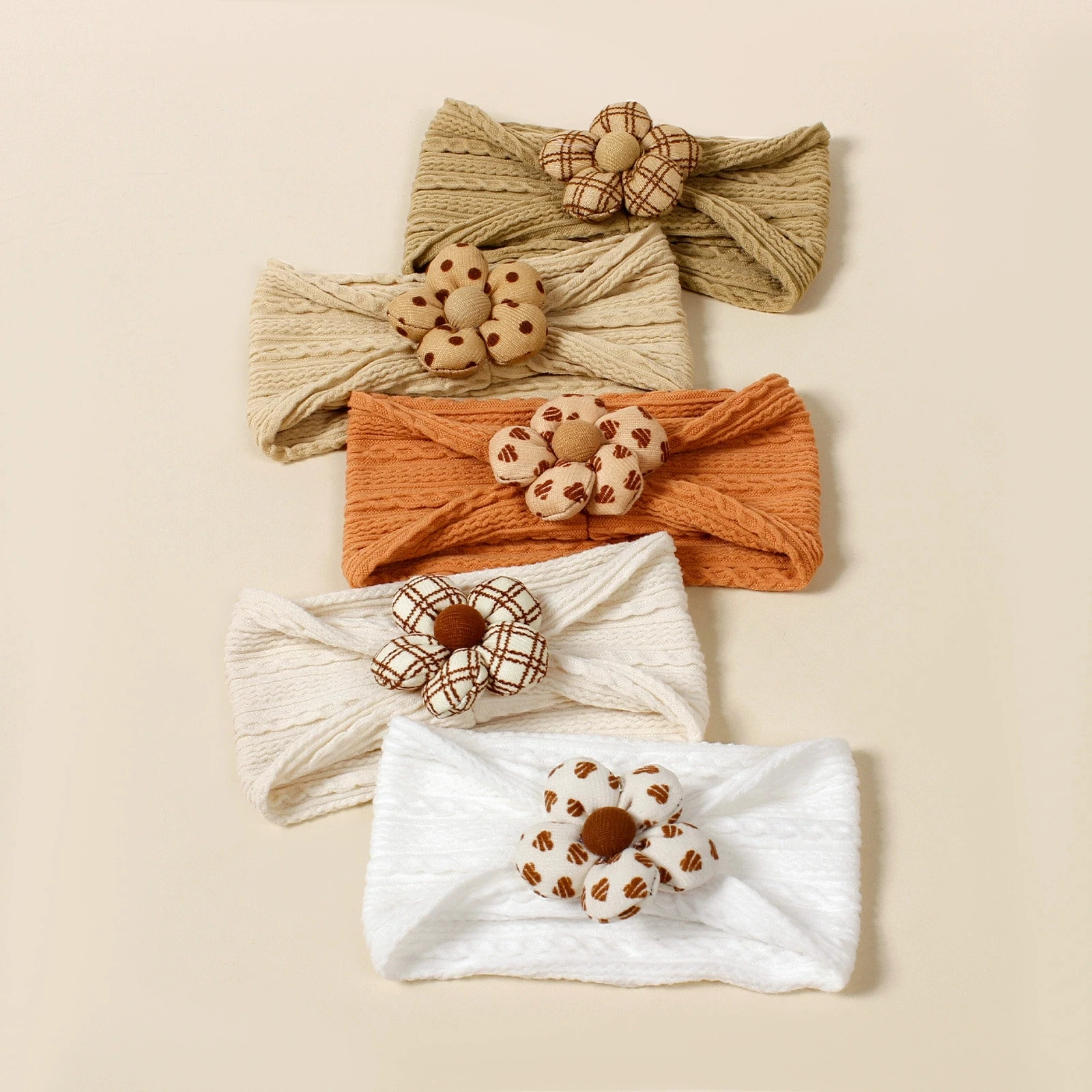 

5Pcs/set Baby Headband for Girls Cable Knit Nylon Hairbands Elastic Turban Flower Headwrap Infant Hair Accessories Children