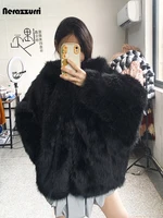 Hooded Shaggy Faux Fur Coat 12 Nerazzurri Autumn Winter Oversized White Black Warm Shaggy Hairy Faux Fur Coat Women with Hood Loose Casual Fluffy Jacket 2023 6
