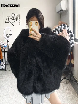 Hooded Shaggy Faux Fur Coat 6 Nerazzurri Autumn Winter Oversized White Black Warm Shaggy Hairy Faux Fur Coat Women with Hood Loose Casual Fluffy Jacket 2023 6