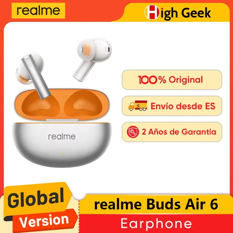 realme Buds Air 6 Global Version Wireless Earphone 50dB Active Noise Cancellation Bluetooth 5.3 Up to 40Hours Battery Life