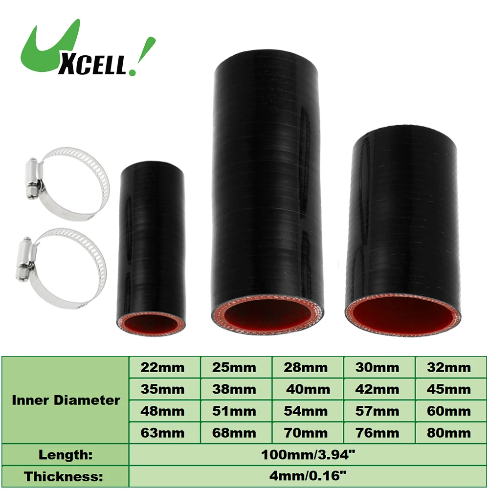 

UXCELL 1 Set 22mm 25mm 30mm 32mm 35mm ID 100mm Length 0 Degree Black Red Car Silicone Hose with Clamps Coolant Hose Universal