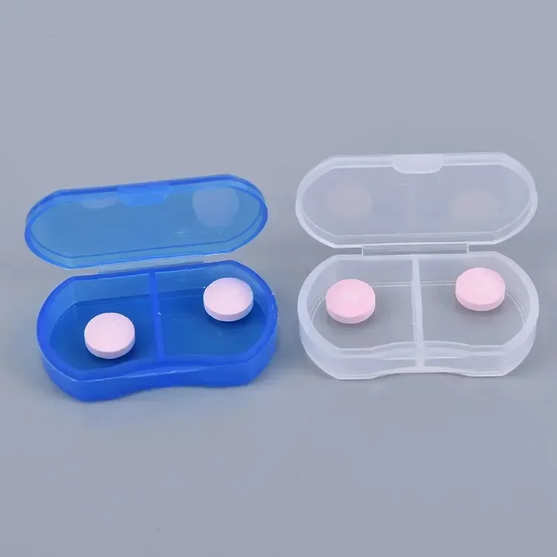 Caja de almacenamiento de pastillas, contenedor de medicina de 2 rejillas, caja de pastillas para el cuidado de la salud, Mini botellas, divisores de tabletas medicinales, rebanador de corte, 2 uds.