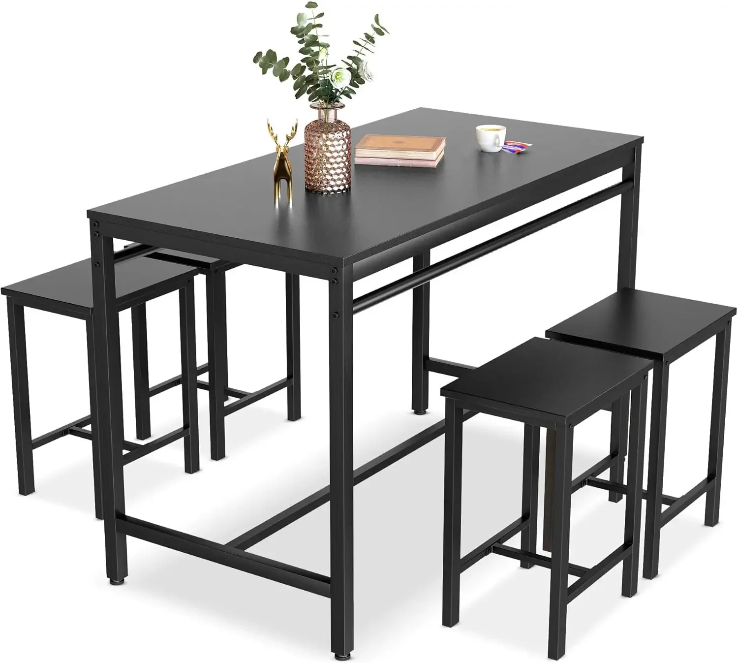 5 PCS Dining Table Set, Modern Kitchen Table and Chairs for 4, Wood Pub Bar Table Set Perfect for Breakfast Nook