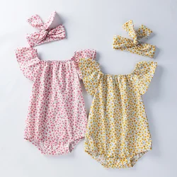 Babany bebe Newborn Baby Girls Sleeve Floral Romper 0-12M Short Sleeve Romper + Headband 2pcs for Girls