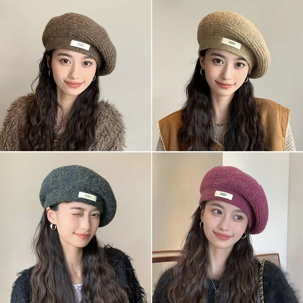 Maillard Multicolor Knitting Beret Korean Style Wind-proof Painter's Hat Versatile Keep Warm Beanie Cap Women Girl