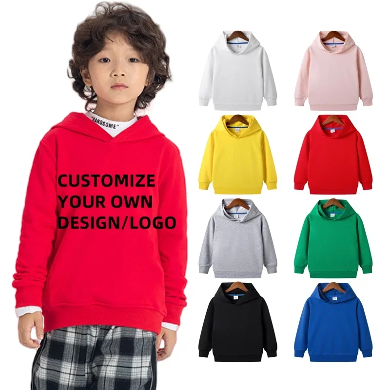 DIY Custom Your LOGO Image Children Boys and Girls Spring Autumn Long Sleeve Hooded Sweatshirts Pullover Tops Blank White