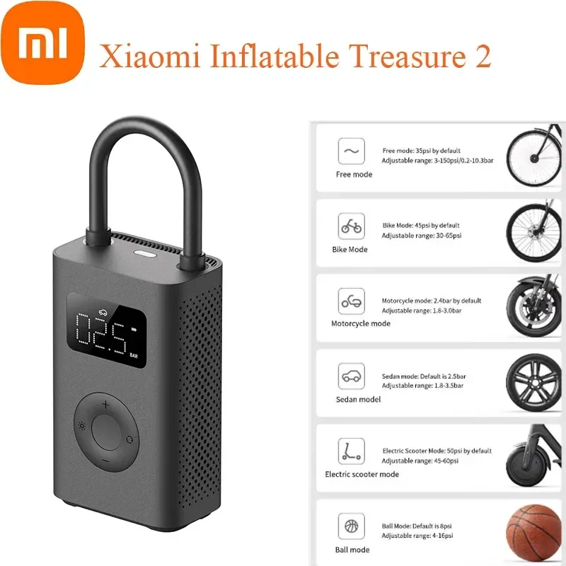 Воздушный насос Xiaomi Mijia 2, электрический воздушный компрессор, датчик шин, портативный универсальный надувной сокровище Mi для мотоцикла, автомобиля, футбола