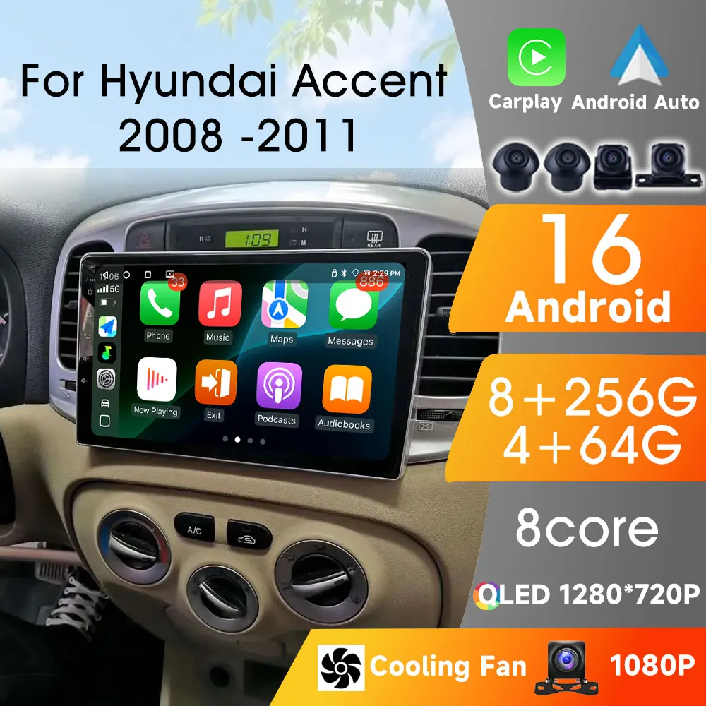 

Wireless Car Radio Video Stereo For Hyundai Accent 2008 2009 2010 2011 Android 16 Car Play 8Core WIFI Video Stereo Multimedia