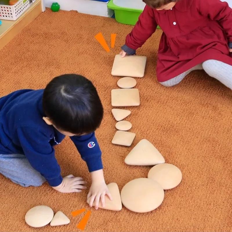 Geometry Pebble Building Block Set Square Triangle Round Children's Sensory Wooden Teaching Toy