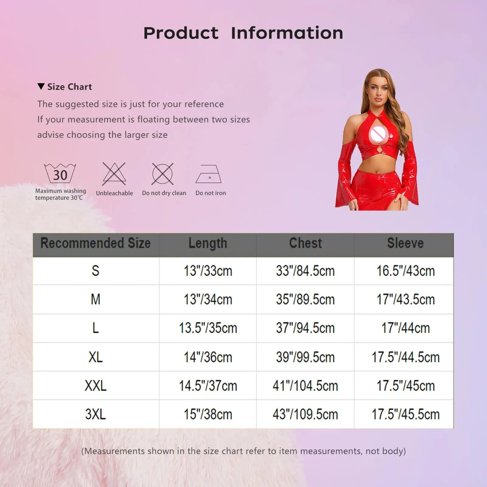 

Women Glossy Latex Hollow Out Crop Tops Halter Flared Sleeve Zipper Wet Look Shirt Top Clubwear for Raves Dance Night Club Party