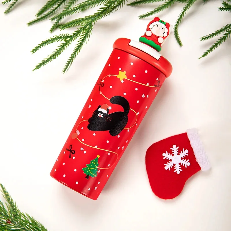 stainless steel christmas insulated bottle, double wall vacuum leakproof cup, portable holiday water flask