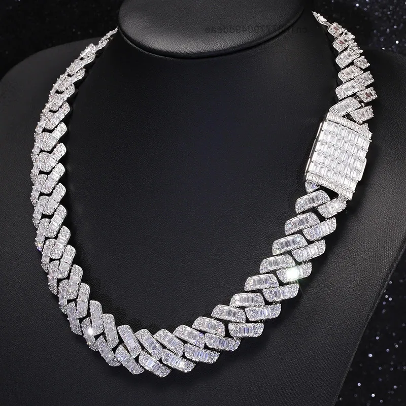

Customization Cuban chain sterling silver VVS moissanite baguette heavy Miami style chain for men 's hiphop life