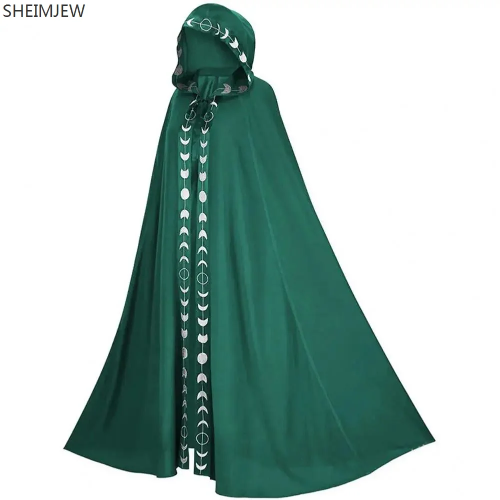 New Unisex Mantle Hooded Moon Print Cloak Medieval Renaissance Lace Up Cape Halloween Medieval Characters Cosplay Costumes