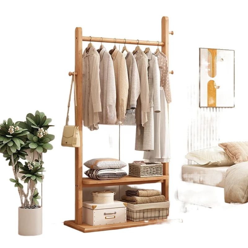 

Hanging hanger Solid wood floor-to-ceiling household bedroom Coat rack Modern homestay Chinese-style storage