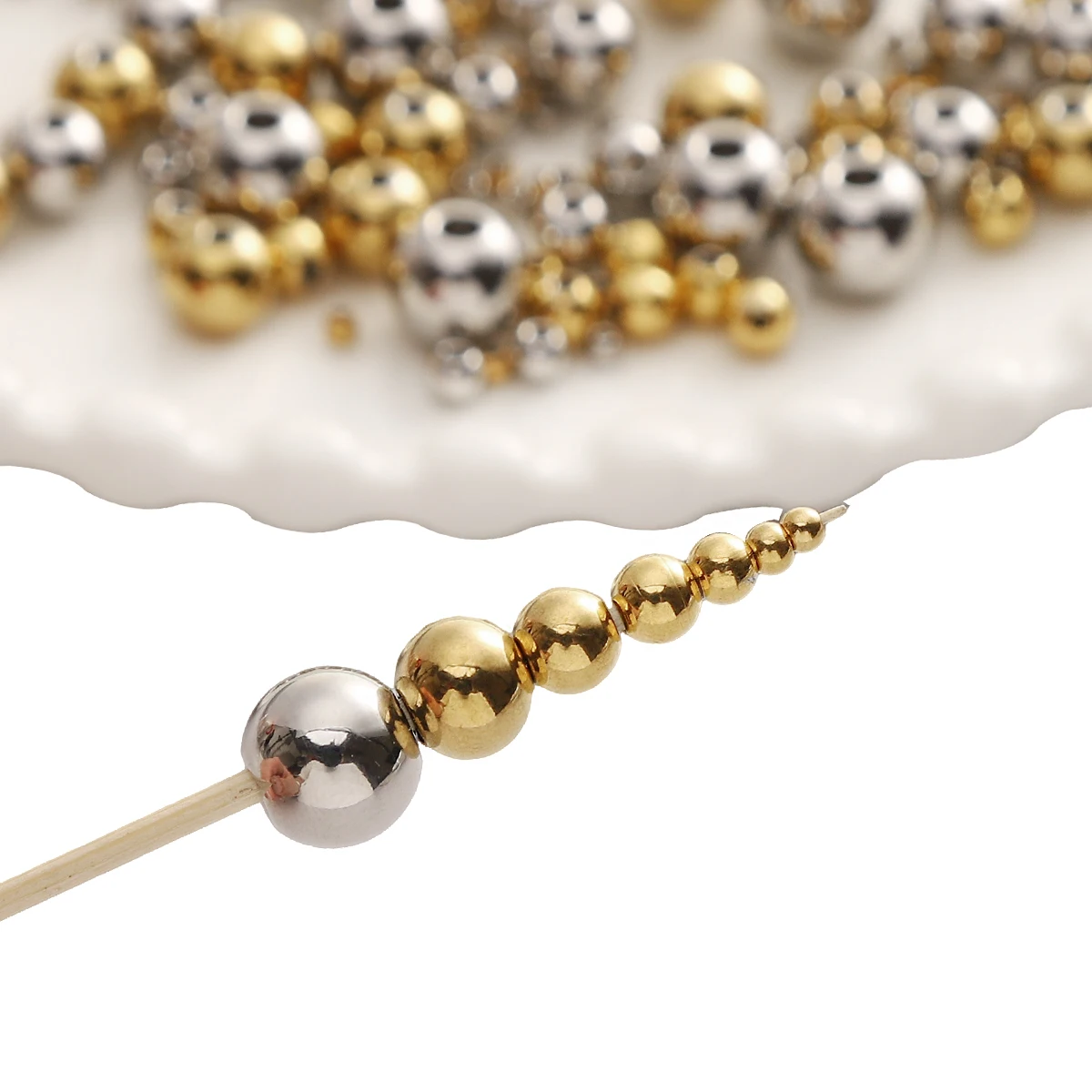 5-30pcs/bag Stainless Steel Round Beads Gold/Rhodium Color Loose Spacer Bead For DIY Handmade Making Keychain Bracelet Materials