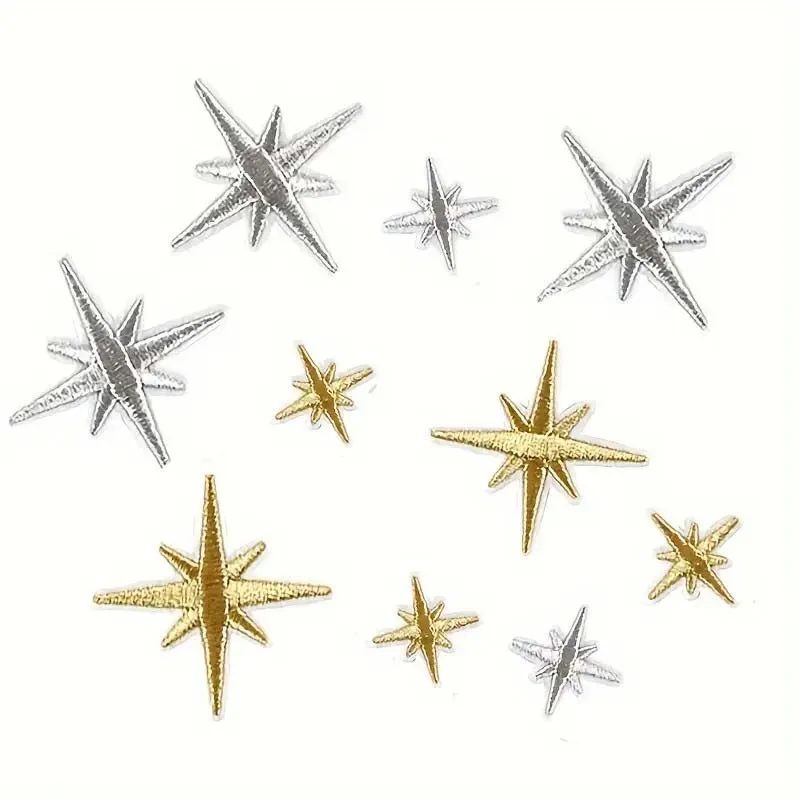 

10 Pcs Gold Silver Stars Hand Embroidered Patches Fabric Badge Stickers For Clothing Backpack Accessories Patch Sewing Crafts