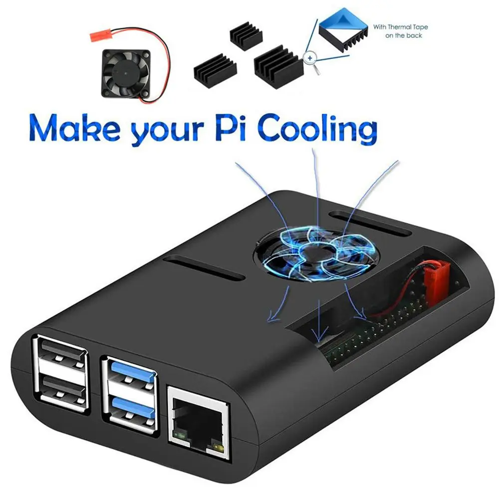 

Useful ASB for Raspberry Pi 4 Model B, Pi 4B, Pi 4 Heatsink Cooler Cover Shell with Cooling Fan Case