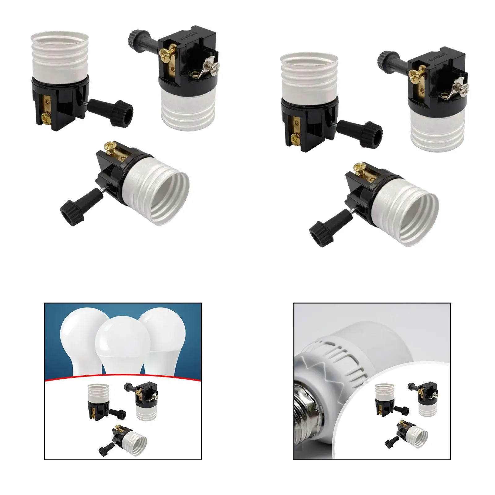 3x E26 Lamp Socket Replacement Lamp Holder,Lamp Parts,Repair Parts Sturdy Turn