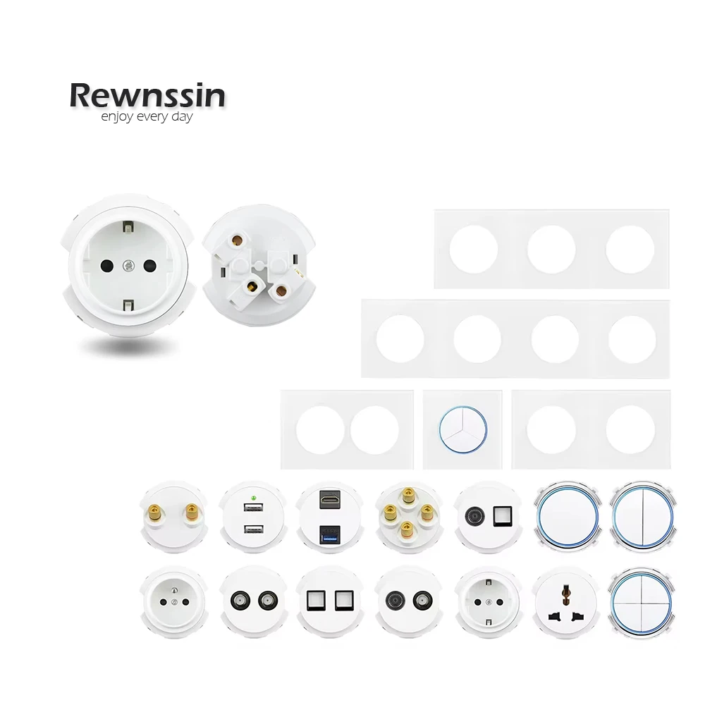 L1 Series-DIY Free Combination With LED Indicator Light Glass Panel 110-250V Socket EU French Power Socket Wall Light Switch