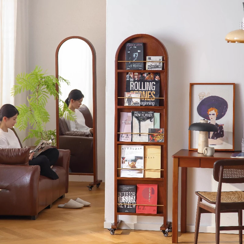 Solid Wood Magazine Movable Rotating Mirror Integrated Magazine Floor Creativity Racks Office Furniture Das Magazin ZY40ZZJ