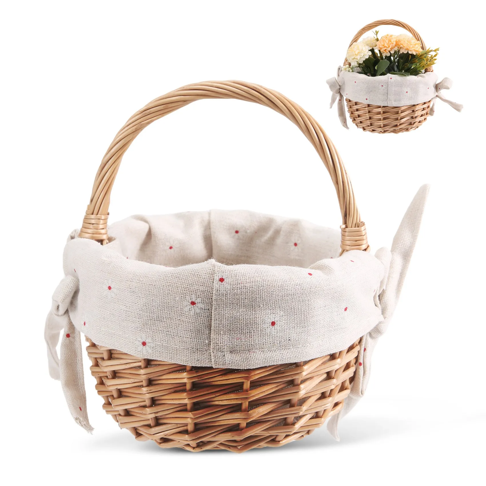 Hand-Woven Wicker Basket Simulation Flower Basket Single Handle Small Flower Basket with Hand Gift Basket