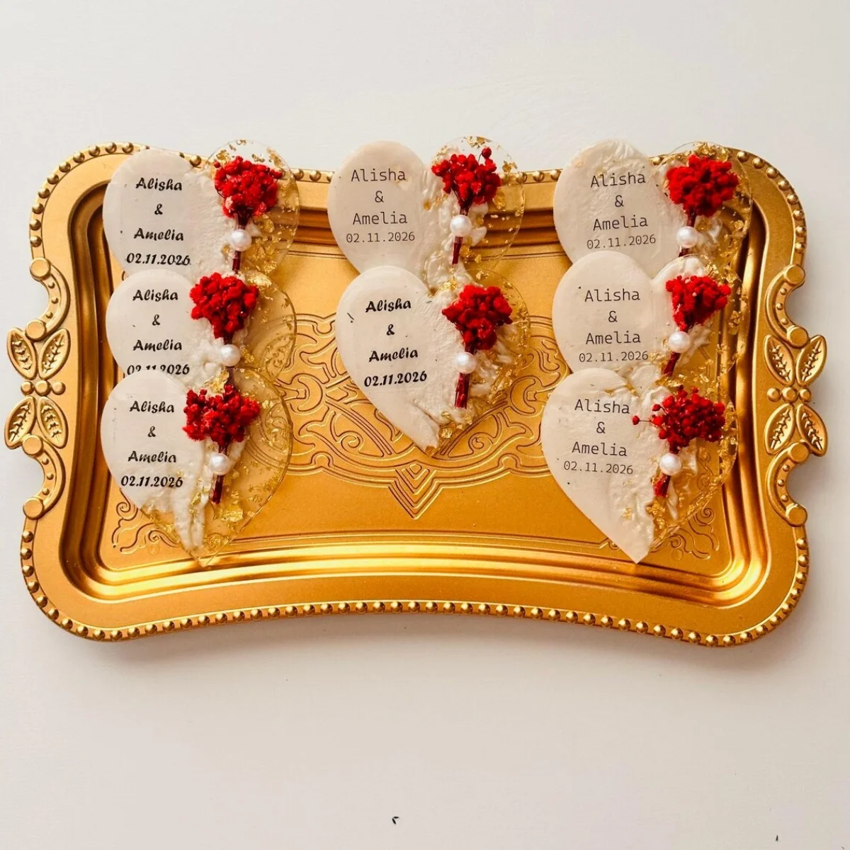 Personalized Wedding Favors for Guests in Bulk, Custom Epoxy Resin Magnet with Dried Flowers, Gypsophila Baby Shower Favor, Enga