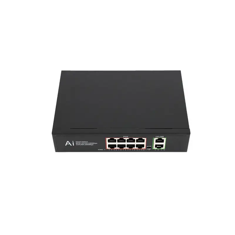 Tenveo PoE8 Gigabit Ethernet Switch 8 PoE+2 Uplink Ports 100m Transmission&VLAN Security Gigabit RJ45 30W High Stability Switch