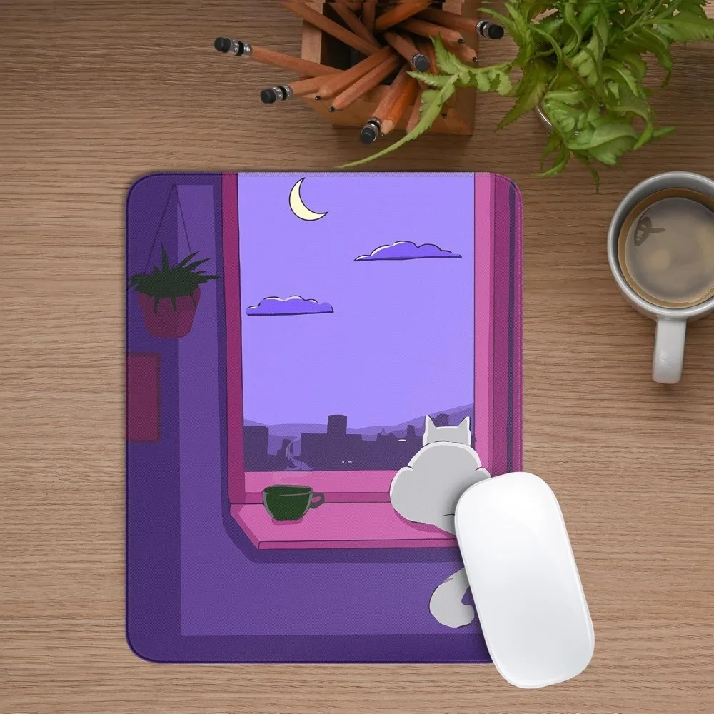 Cute White Cat Square Mouse Pad Anime Cats Mouse Pads for Wireless Mouse Desk Accessories 10"X8" Travel Mousepad with Non-Slip R