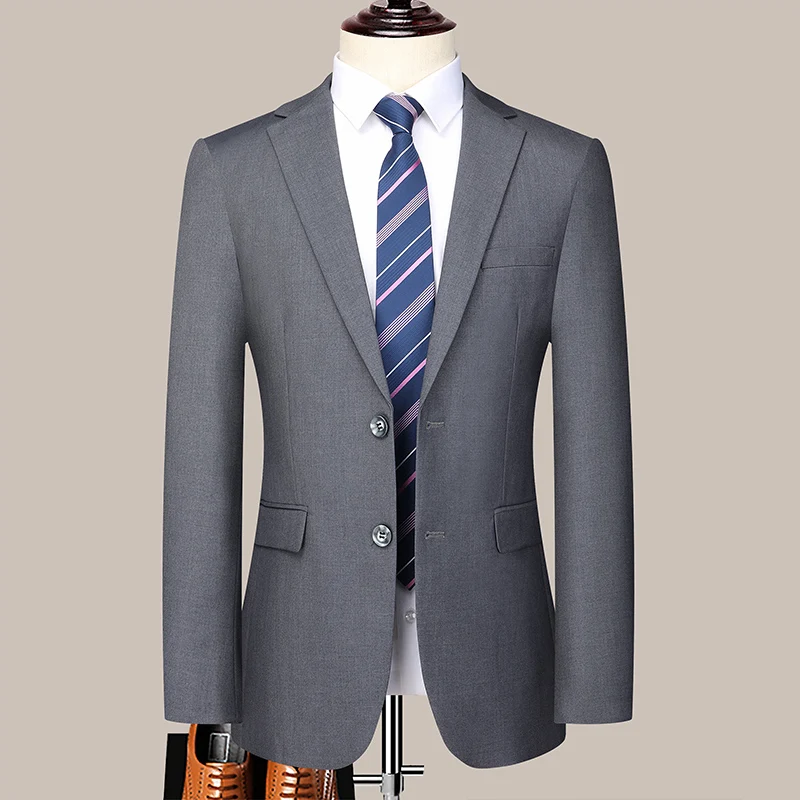 

2024 New Fashion Single-row Two-button Men's Solid Color Suit Jacket Korean Version Slim-fit Business Professional Single Coat