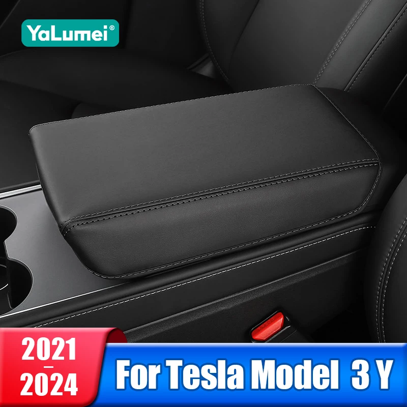 

Car Center Console Armrest Box Cover For Tesla Model Y Model 3 2021 2022 2023 2024 PU Leather Case Accessories