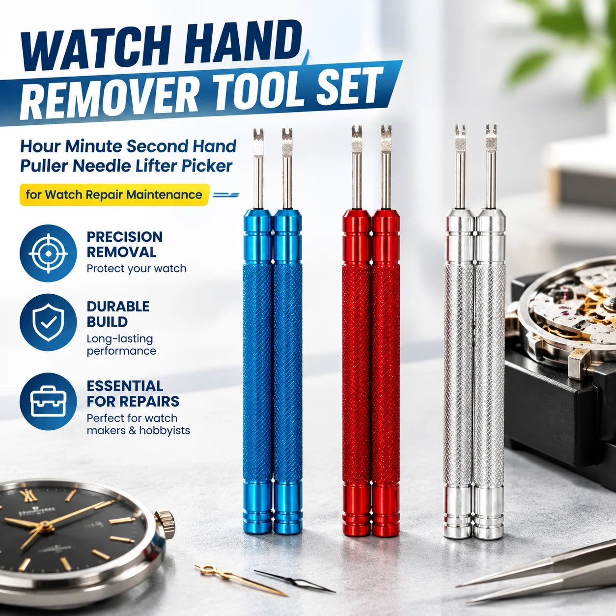 Watch Hand Remover Tool Set Hour Minute Second Hand Puller Needle Lifter Picker for Watch Repair Maintenance 6g