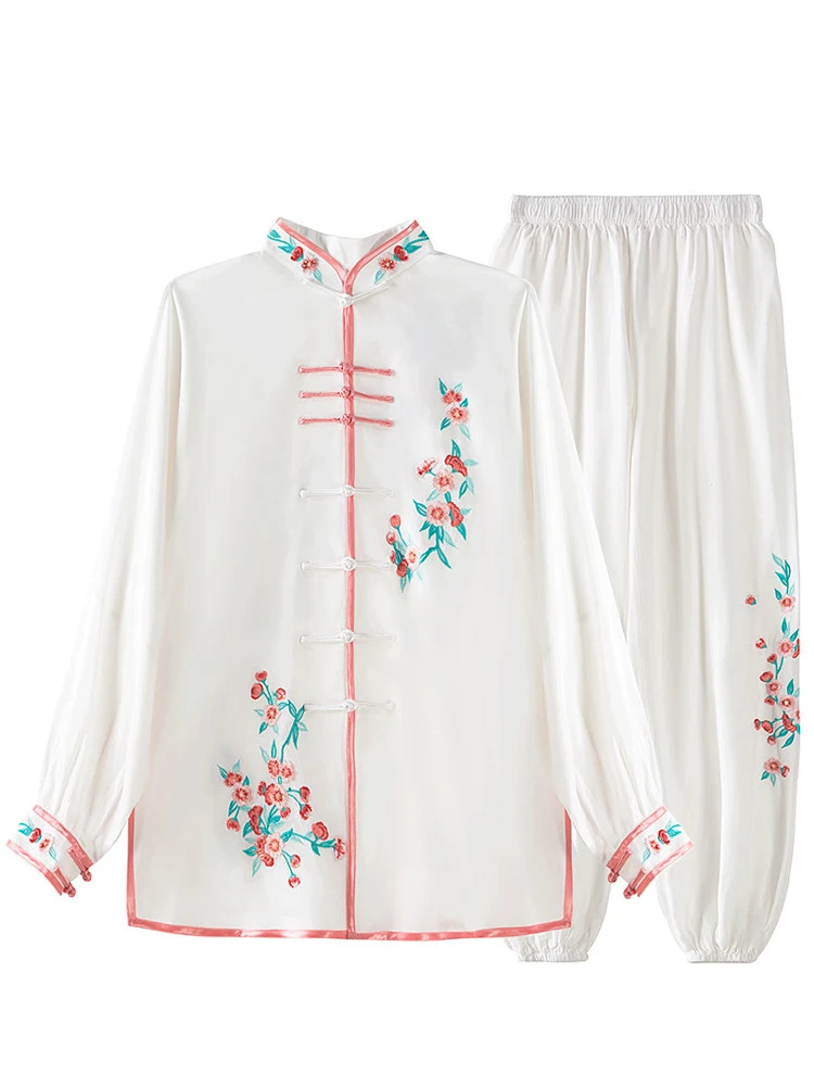 Women's Cotton Linen Chinese Embroidered Tai Chi Suit - Spring Autumn Martial Arts Competition Performance Set