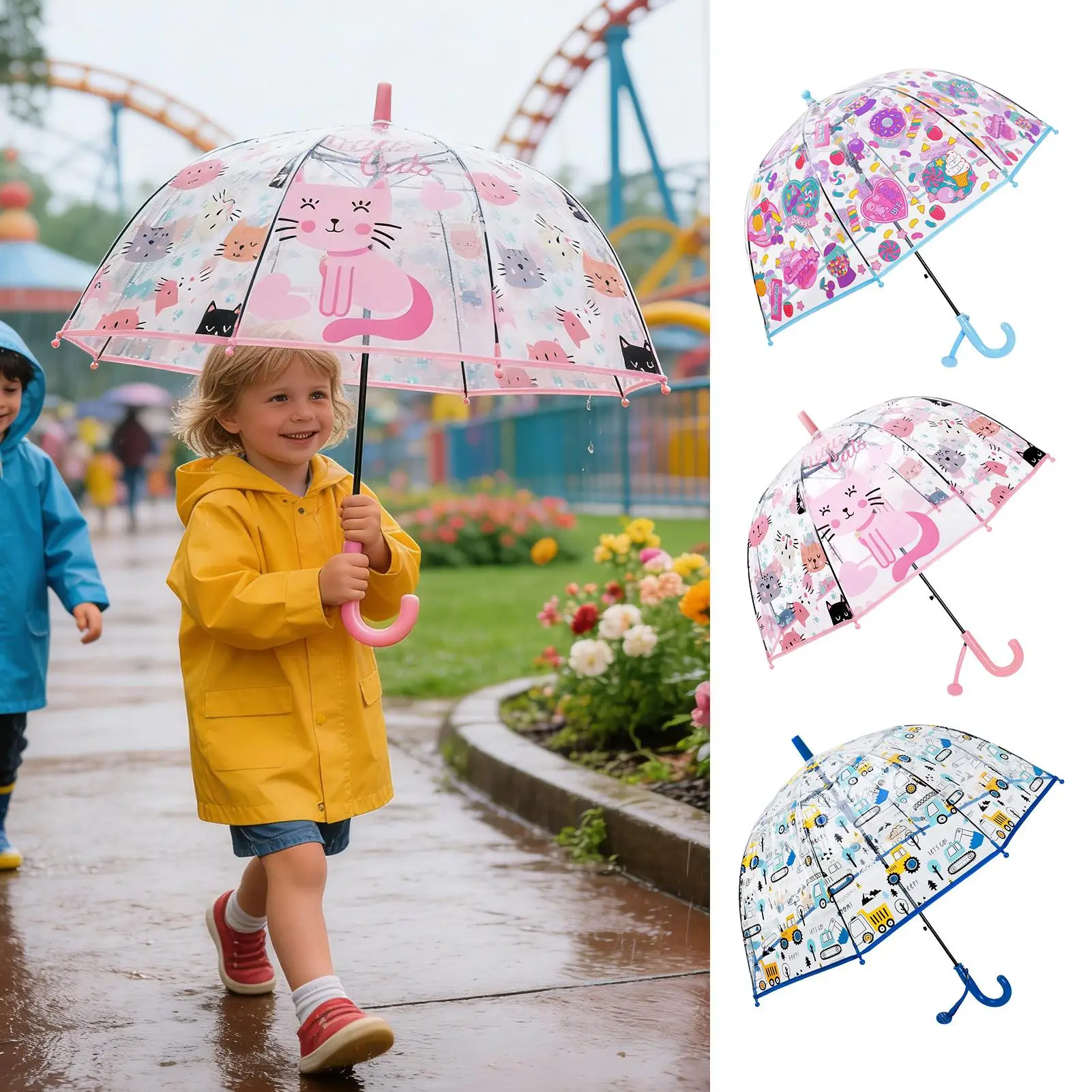 Clear Umbrella Windproof Anti Pinch Cute Funny Small Dome Umbrella For Kids For Boys Girls Beach Travel Camping Walking