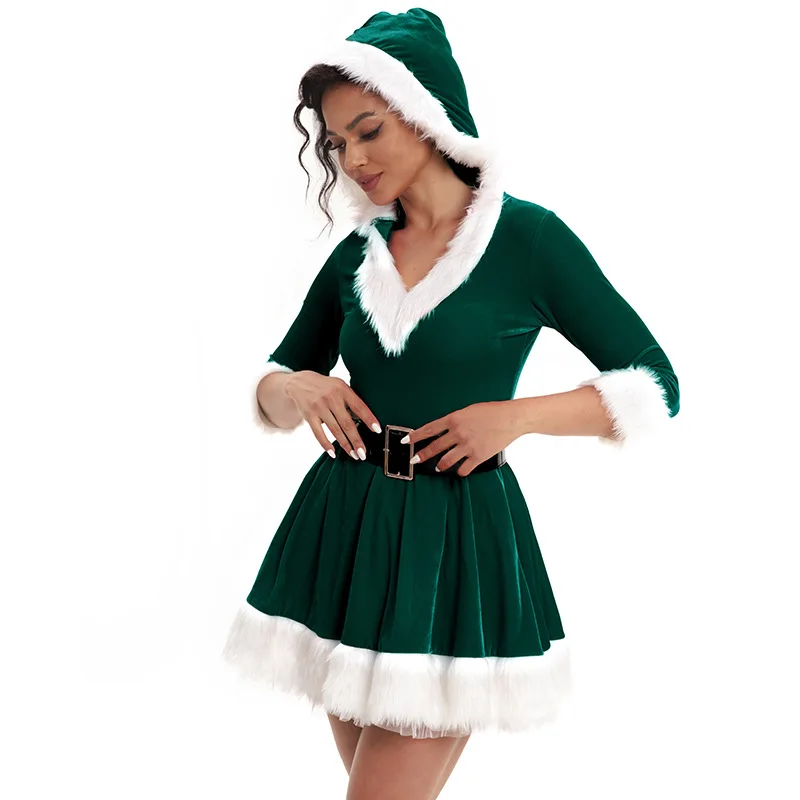 Trajes de Natal feminino, vestido em diferentes tamanhos, adulto