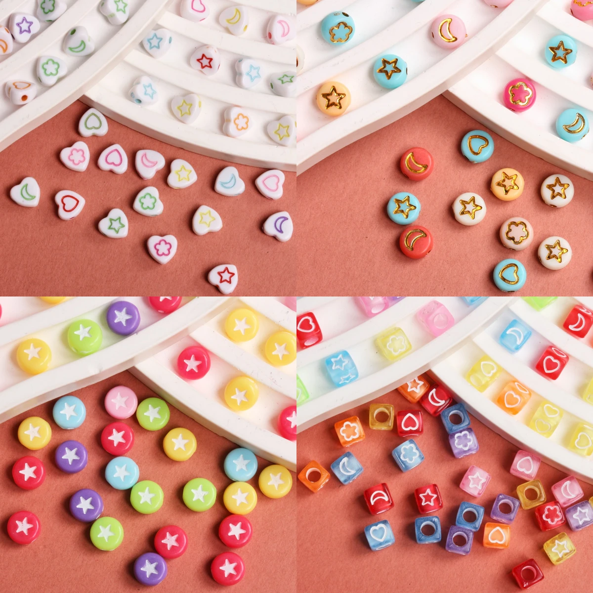 30/50Pcs Square Heart Flat Star Moon Loose Beads For DIY Jewelry Making Necklace Bracelet Beading Accessories