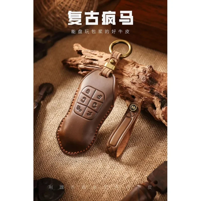 for Xiaopeng X9 Key Cover 2024 2025 Models Purely Handmade Genuine Cowhide Leather High End European American Fashion Style