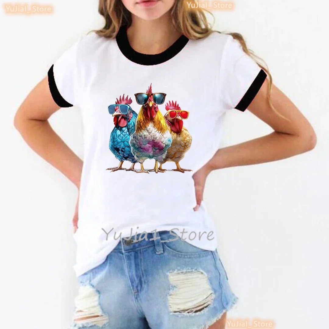 Funny Chicken Printed T Shirt Women'S Clothing Summer Fashion Short Sleeve Tshirt Femme Harajuku Shirt Casual T-Shirt