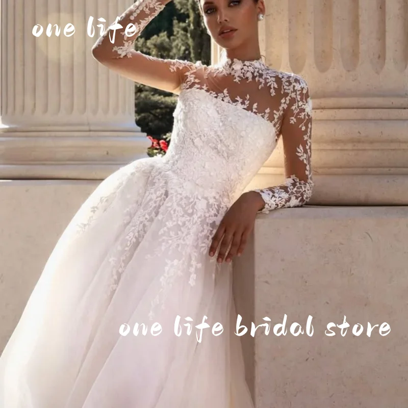 OL Customized Lace Wedding Dresses For Women Bride Long Sleeves 2025 Applique A-Line Luxury Bridal Gown Vestidos Novias