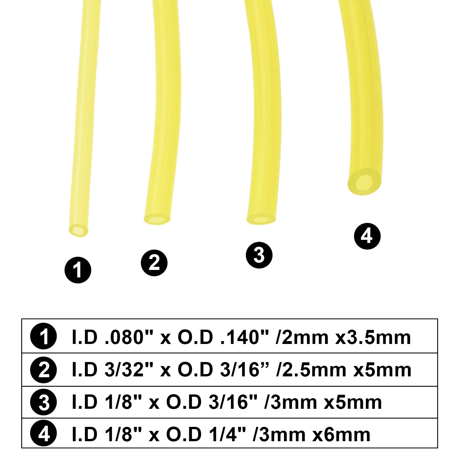 4 Pcs Fuel Gas Pipe Petrol Line Hose 4 Sizes Yellow for Ordinary 2-Stroke Small Engine Chain Saws Blowers Weeder Trimmers