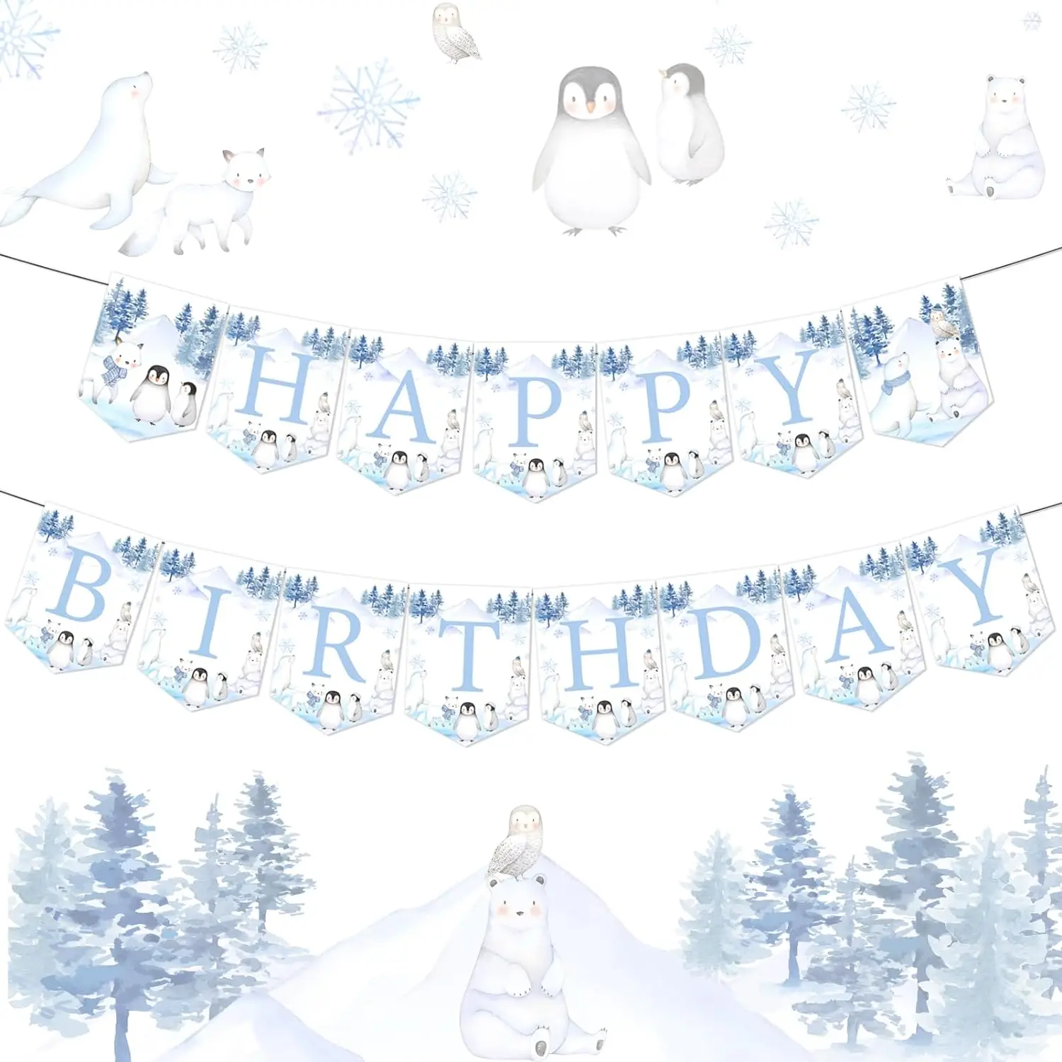 Arctic Polar Animals Birthday Decor Banner Winter Animals Party Decorations for Winter Theme Birthday Party Supplies