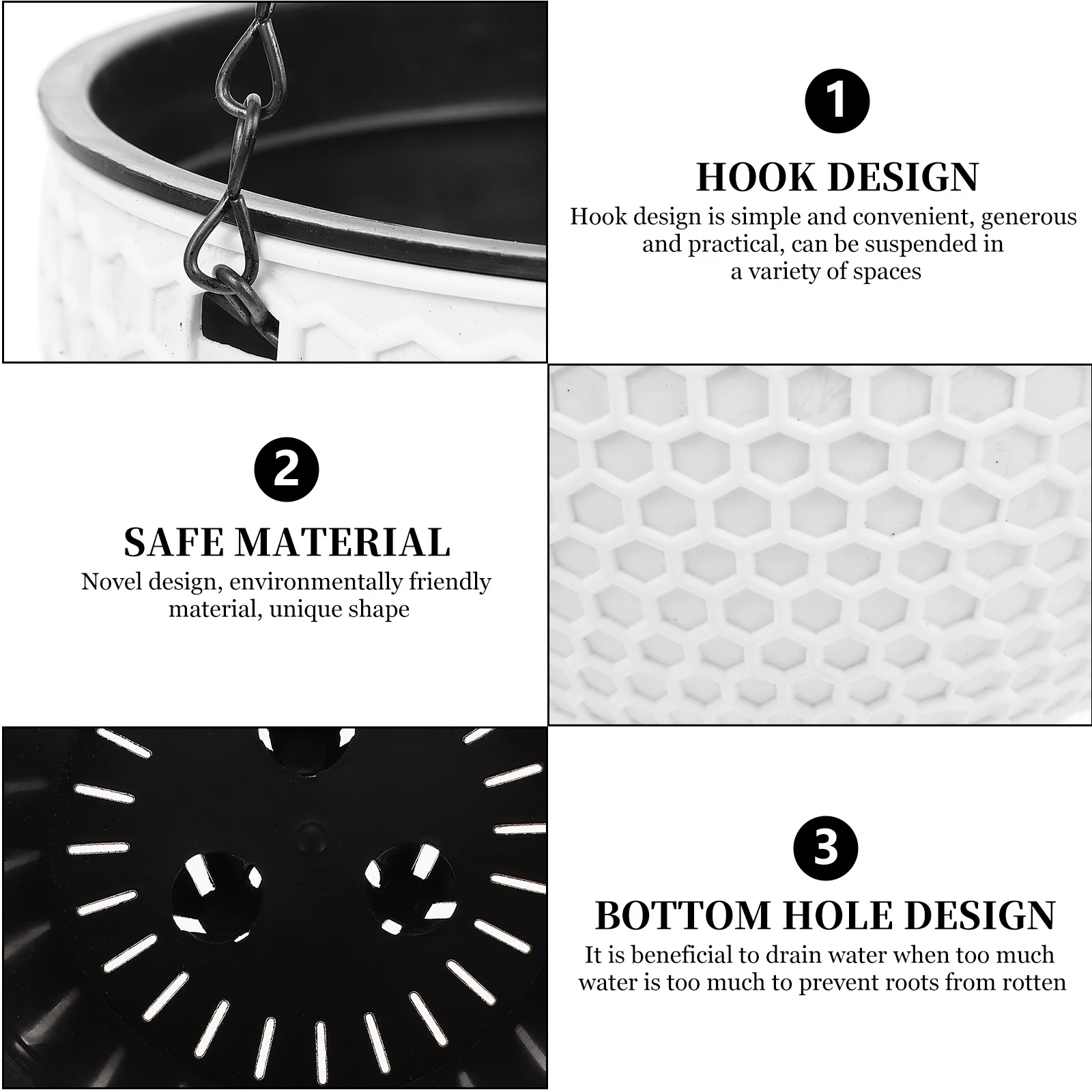 

1Pcs Hanging Flower Pot Chic Honeycomb Rattan Style Heavy Duty Plastic Planter for Home Office Living Room Bedroom Decoration