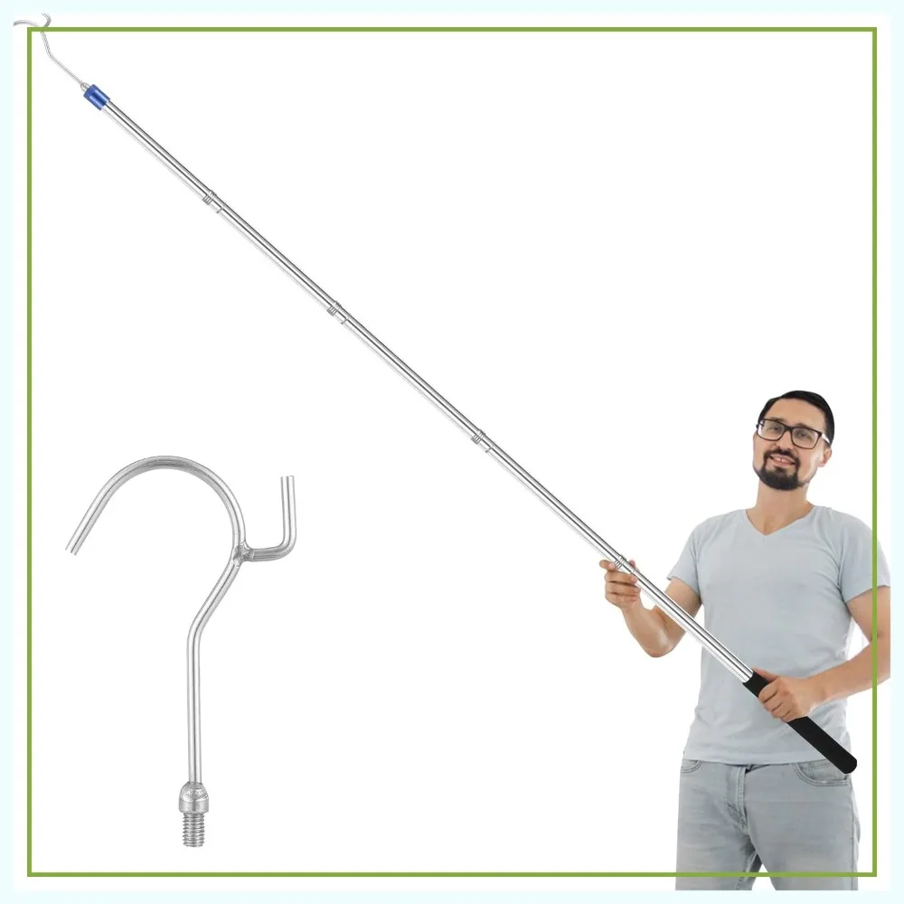 

Extendable Clothes Hook Pole 35-78 inch, Stainless Steel Reaching Hook for Hanging Clothes, Lights & Plants