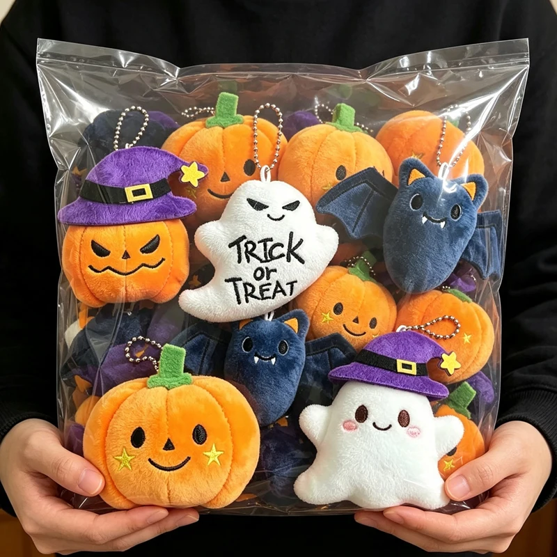 Halloween Stuffed Plush Keychain Kawaii Pumpkin Ghost Witch Hat Charm for Women Bag Decor Halloween Trick or Treat Gifts